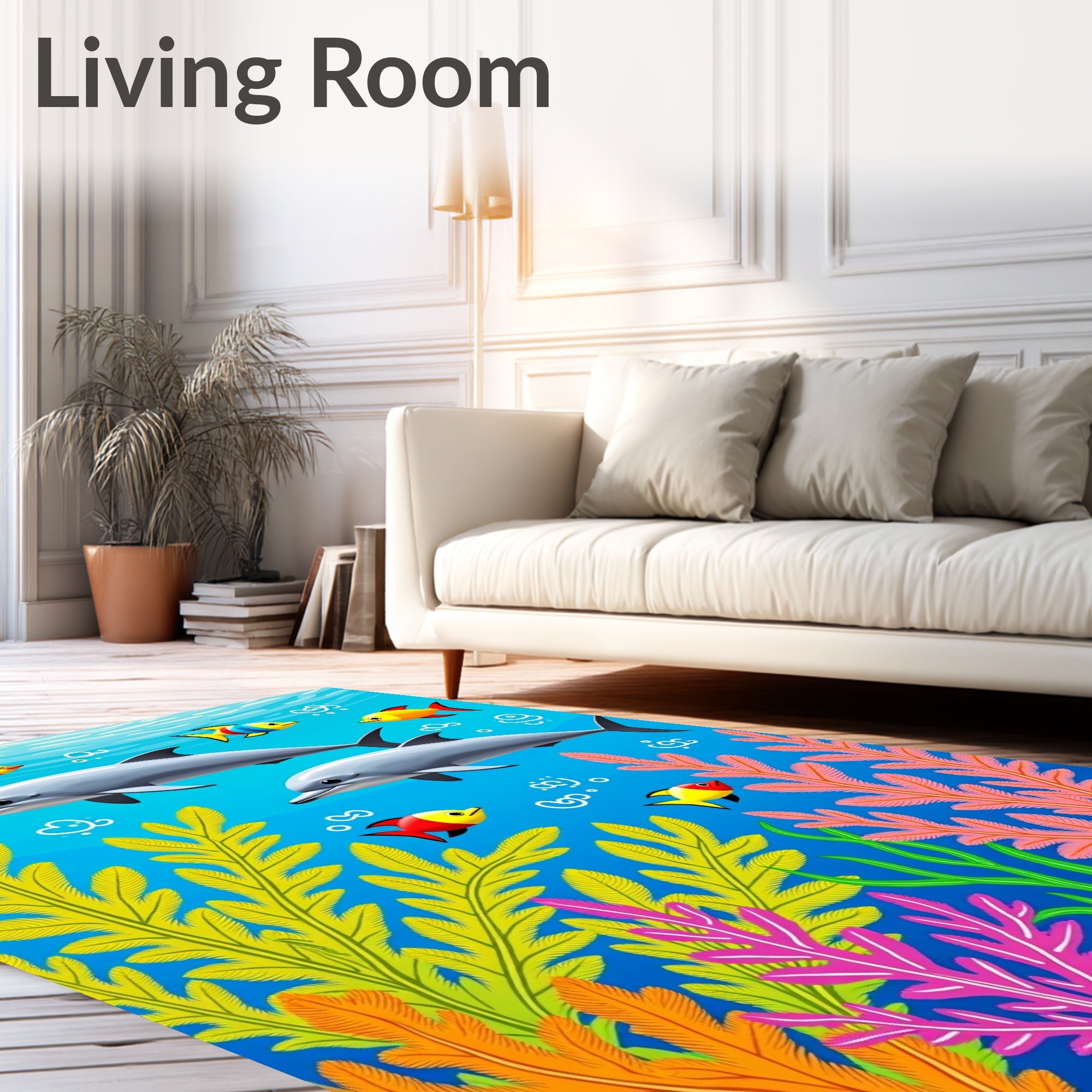 Playful Dolphins Coral Reef Aquatic World Rug