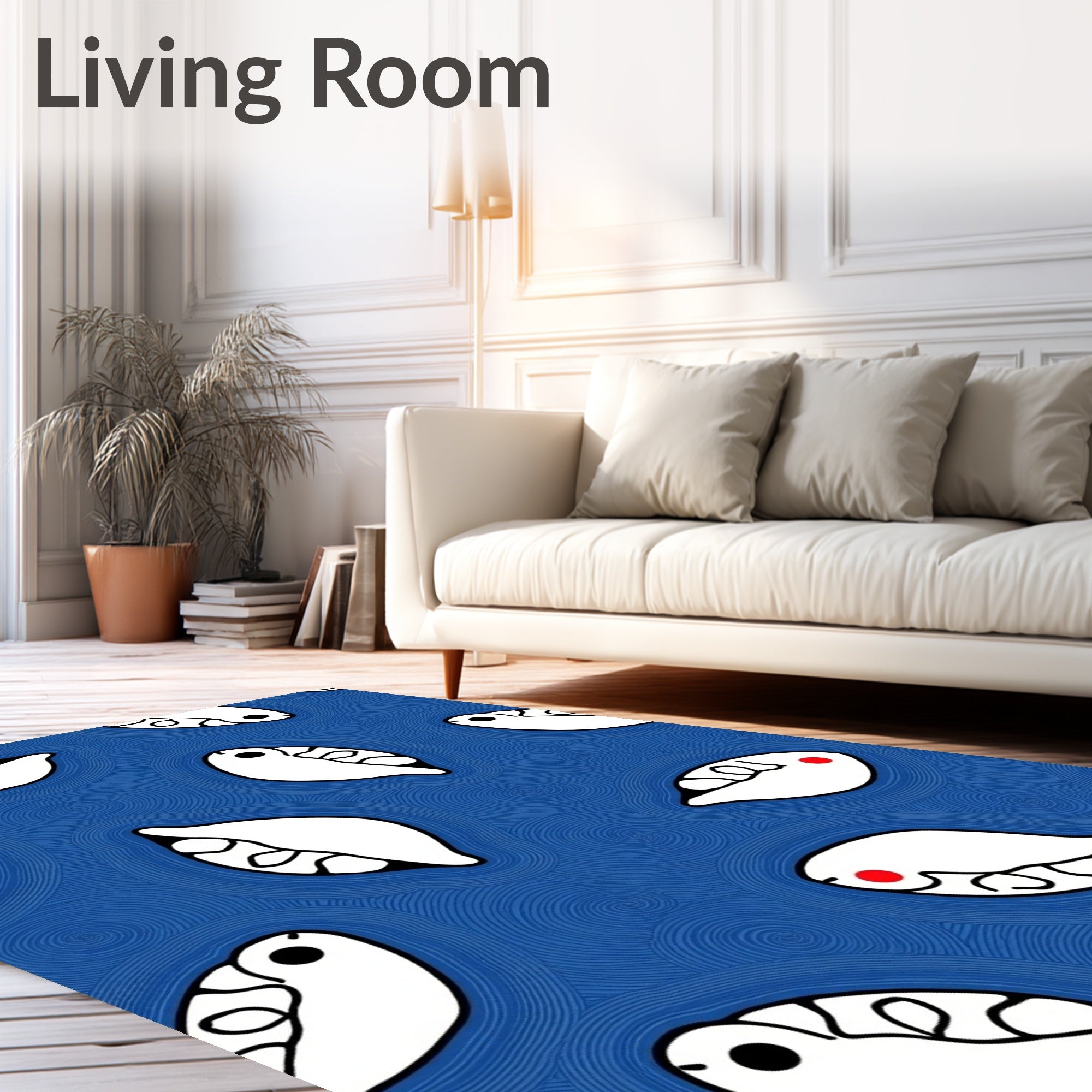 White Pod Abstract Blue Swirl Rug
