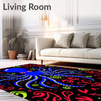 Bold Blue Octopus Red Green Flora Rug