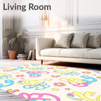 Whimsical Pink Yellow Blue Swirls Rug