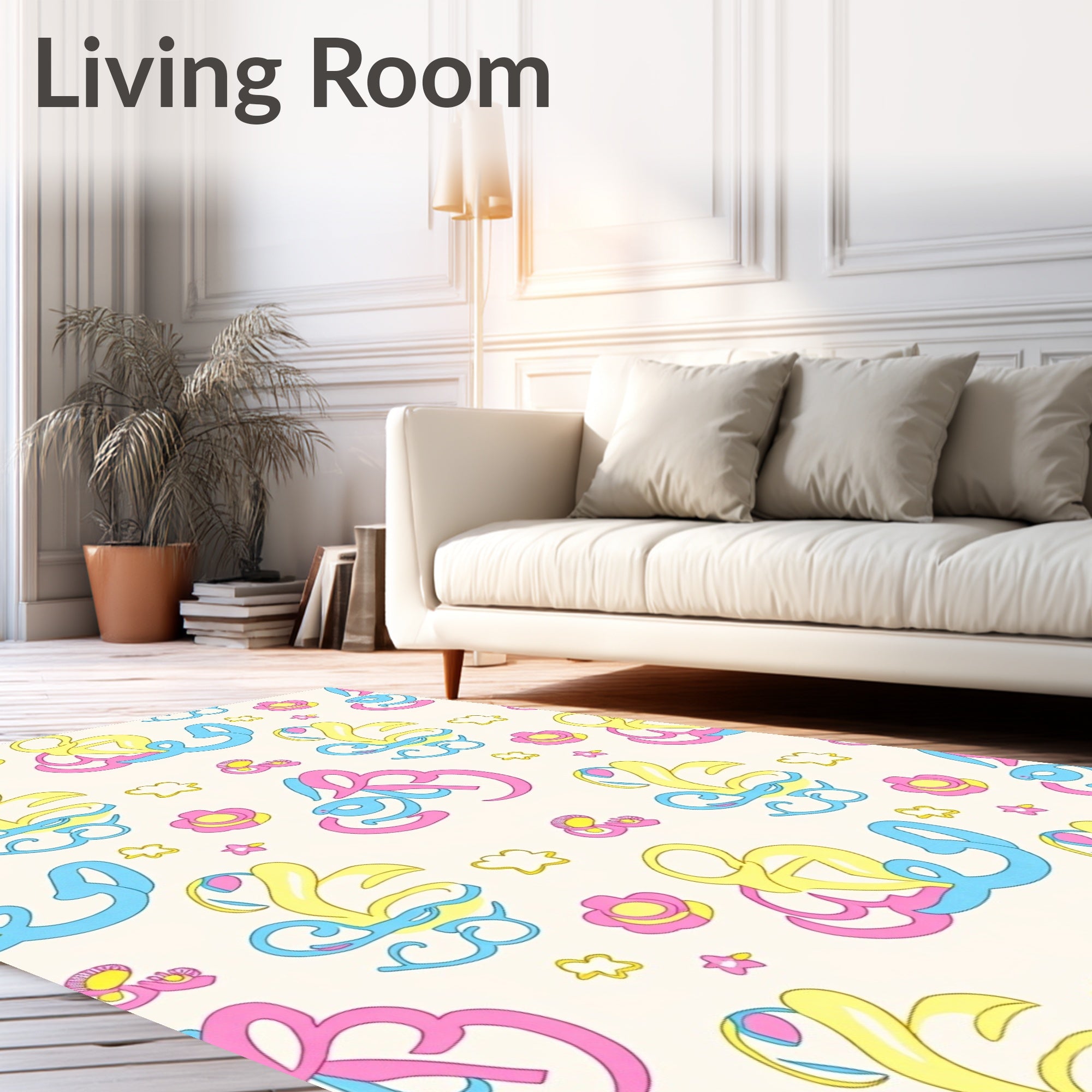 Whimsical Pink Yellow Blue Swirls Rug