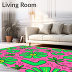 Bright Pink Green Daisy Letters Rug