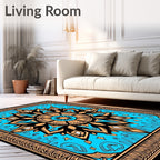 Golden Teal Mandala Floral Border Rug