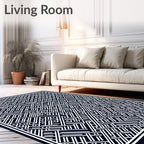 Deep Navy White Geometric Maze Rug