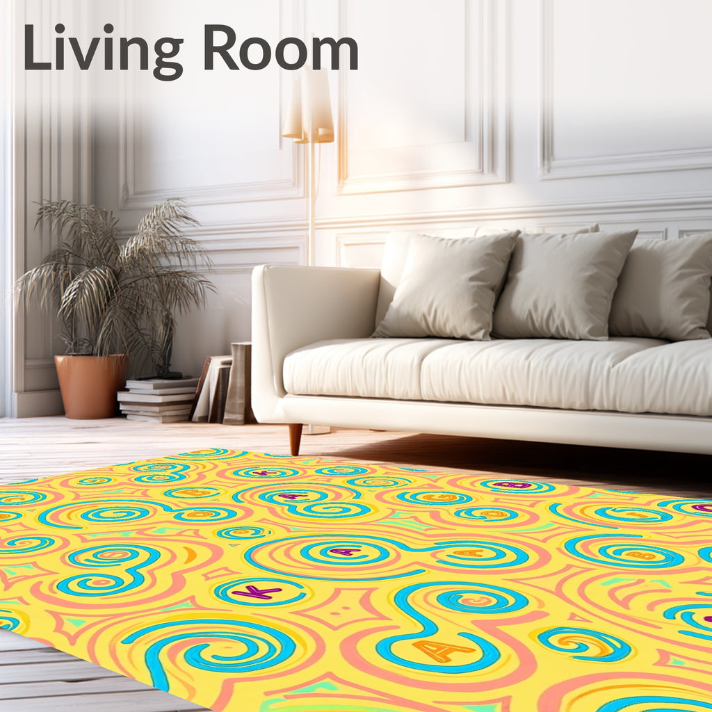 Playful Yellow Alphabet Swirls Rug
