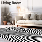 Bold Black White Organic Waves Rug