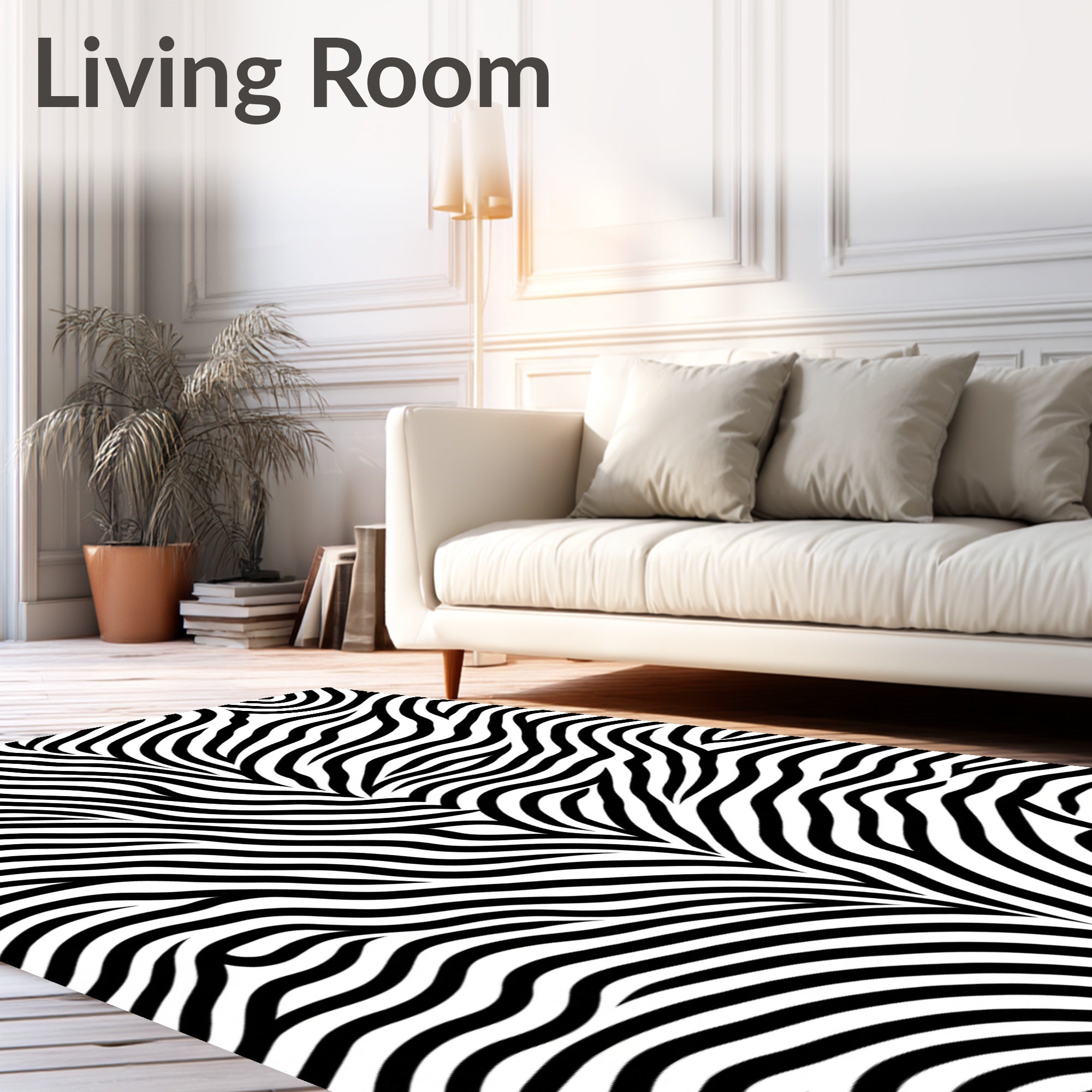 Bold Black White Organic Waves Rug