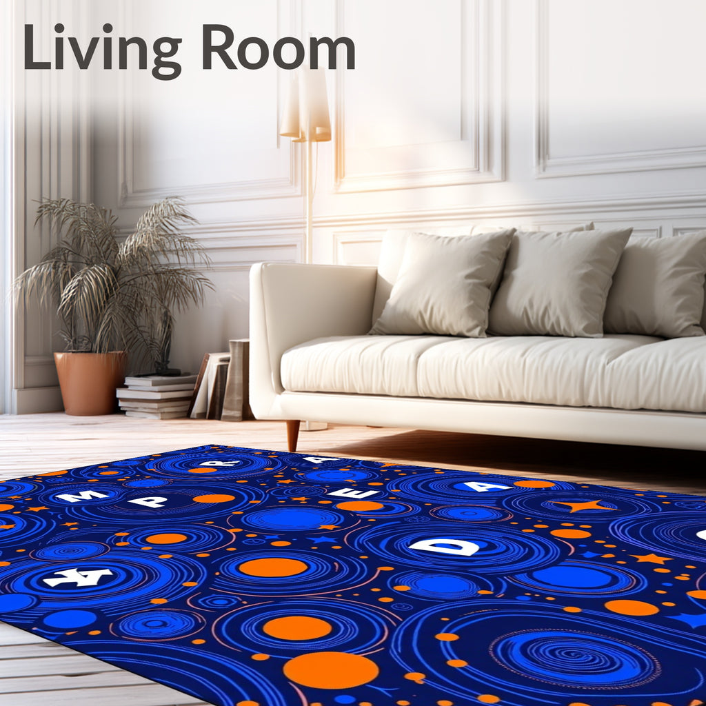 Dazzling Blue Orange Swirl Celestial Rug