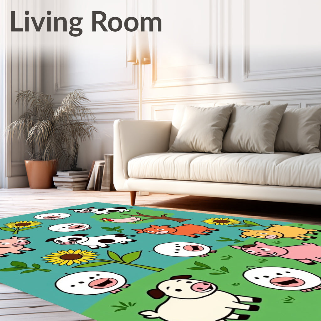 Cute Farm Animals and Sunflowers Playful Assortment Rug