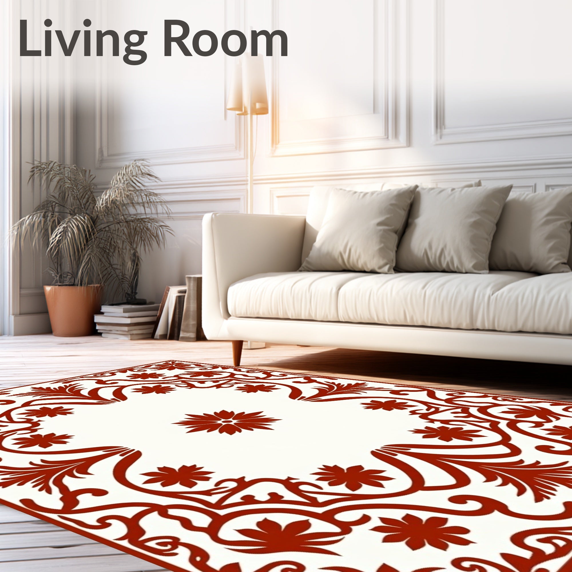 Crimson Flourish Flower Border Rug