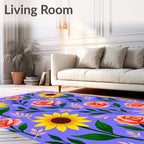 Yellow Sunflower Pink Rose Garden Rug