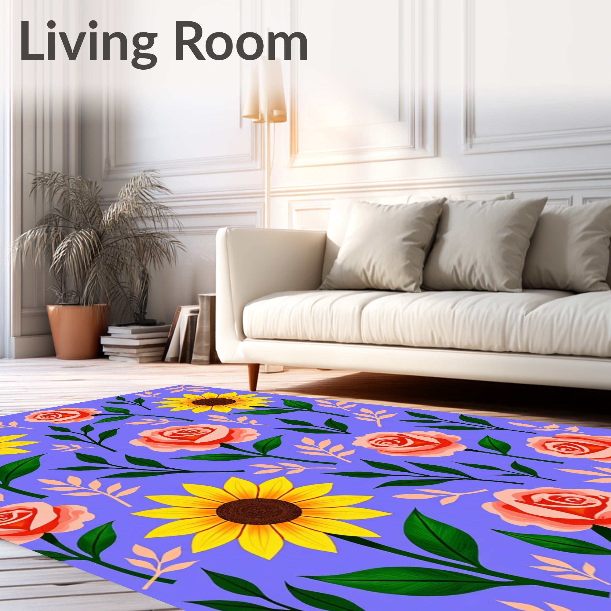 Yellow Sunflower Pink Rose Garden Rug