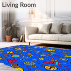 Whimsical Blue Yellow Red Creature Garden Rug