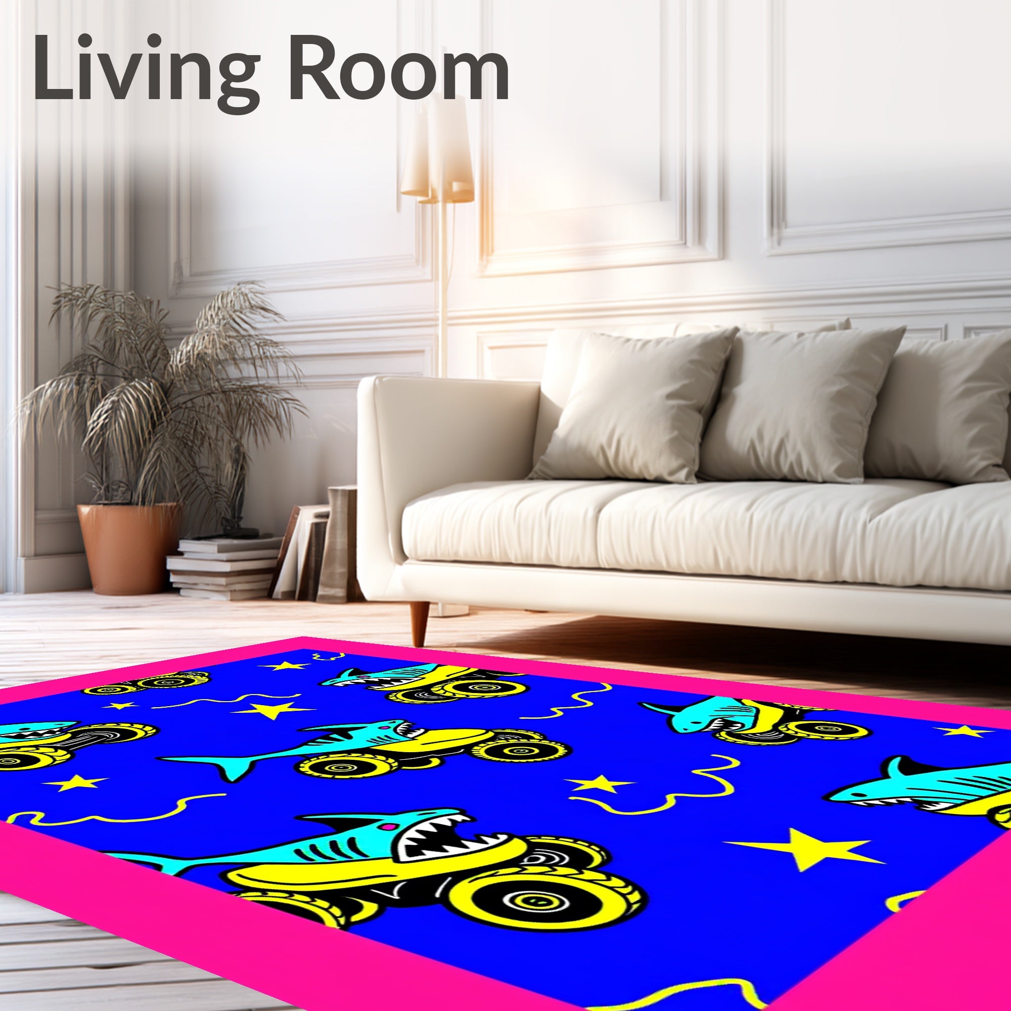 Awesome Shark Monster Truck Blue Field Rug