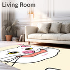 Happy White Cat Face Cream Background Rug
