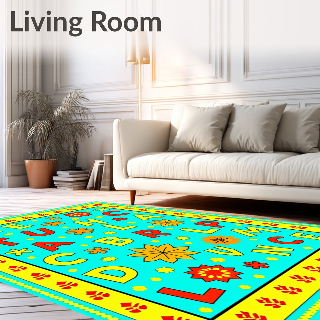 Bright Alphabet Floral Border Rug