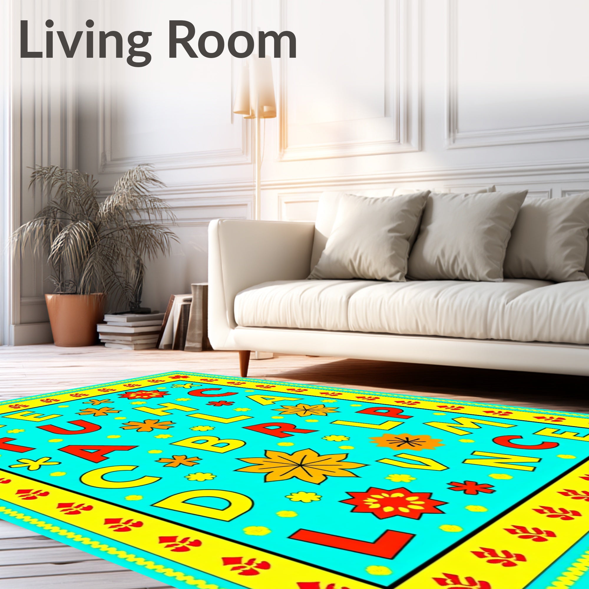Bright Alphabet Floral Border Rug