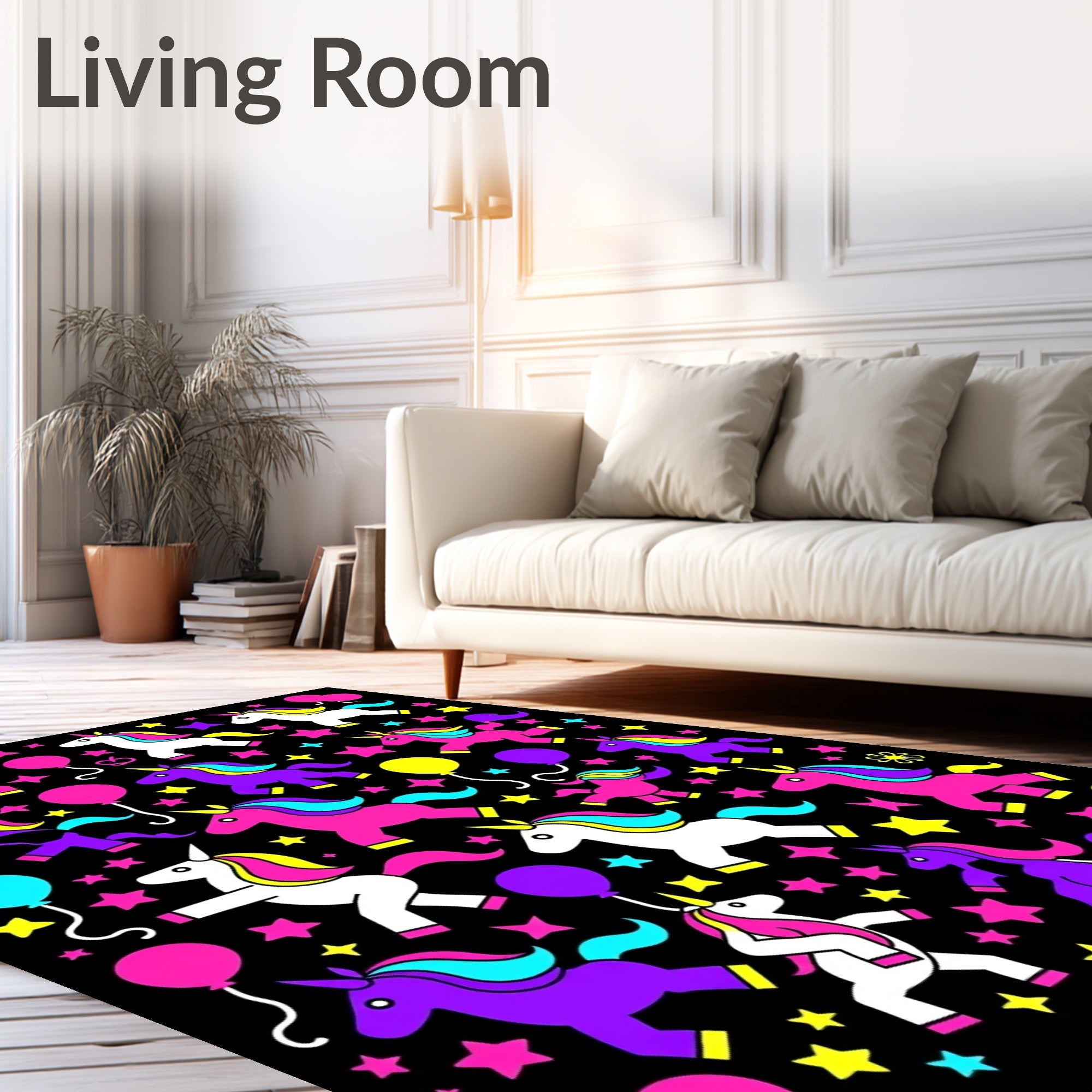 Vibrant Unicorn Balloons Starry Night Rug