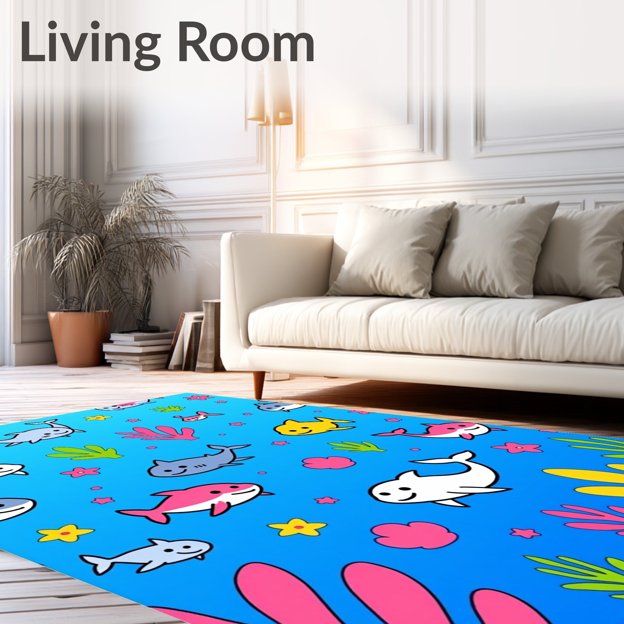Bright Blue Ocean Shark Friends Rug
