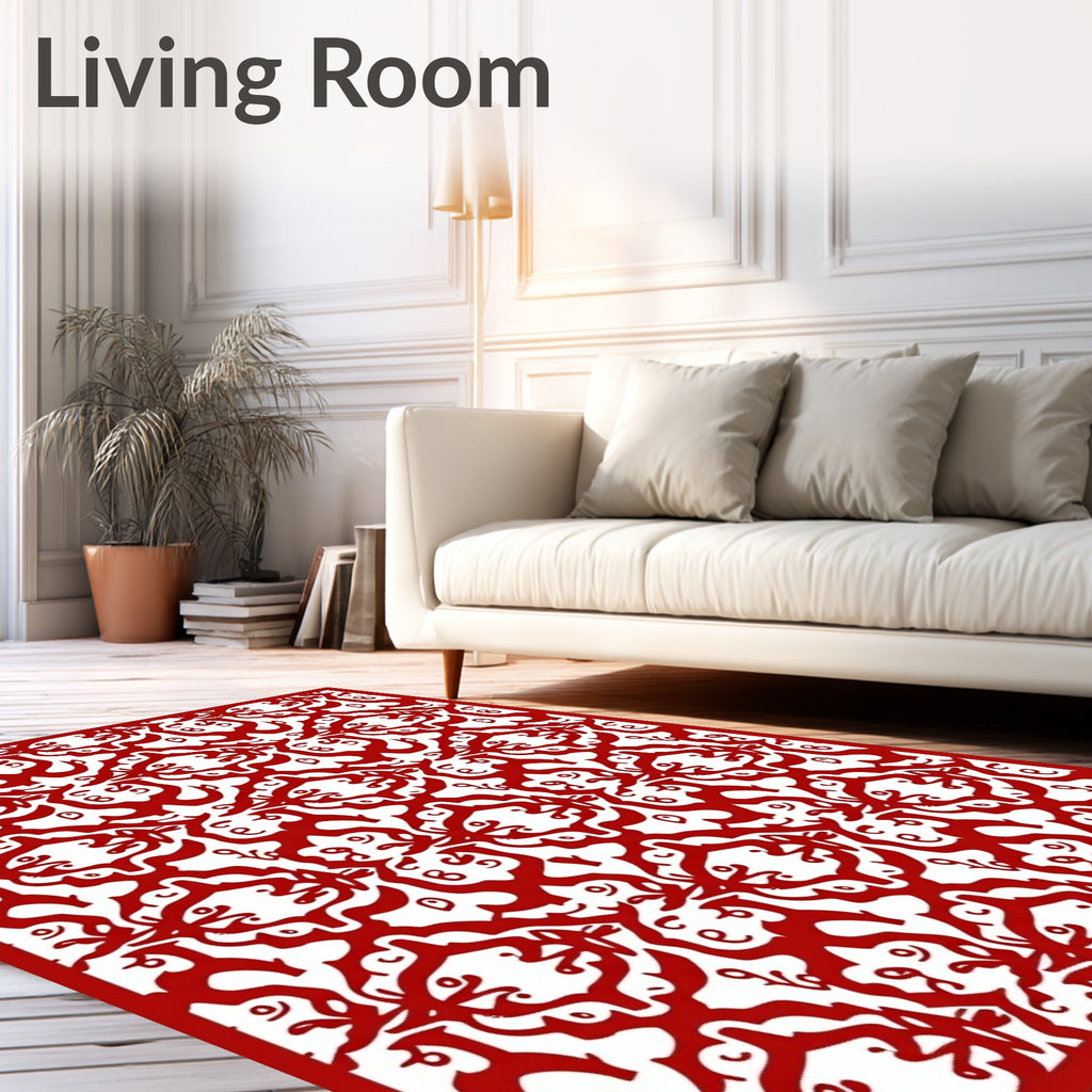 Bold Red Interlocking Scrollwork Rug