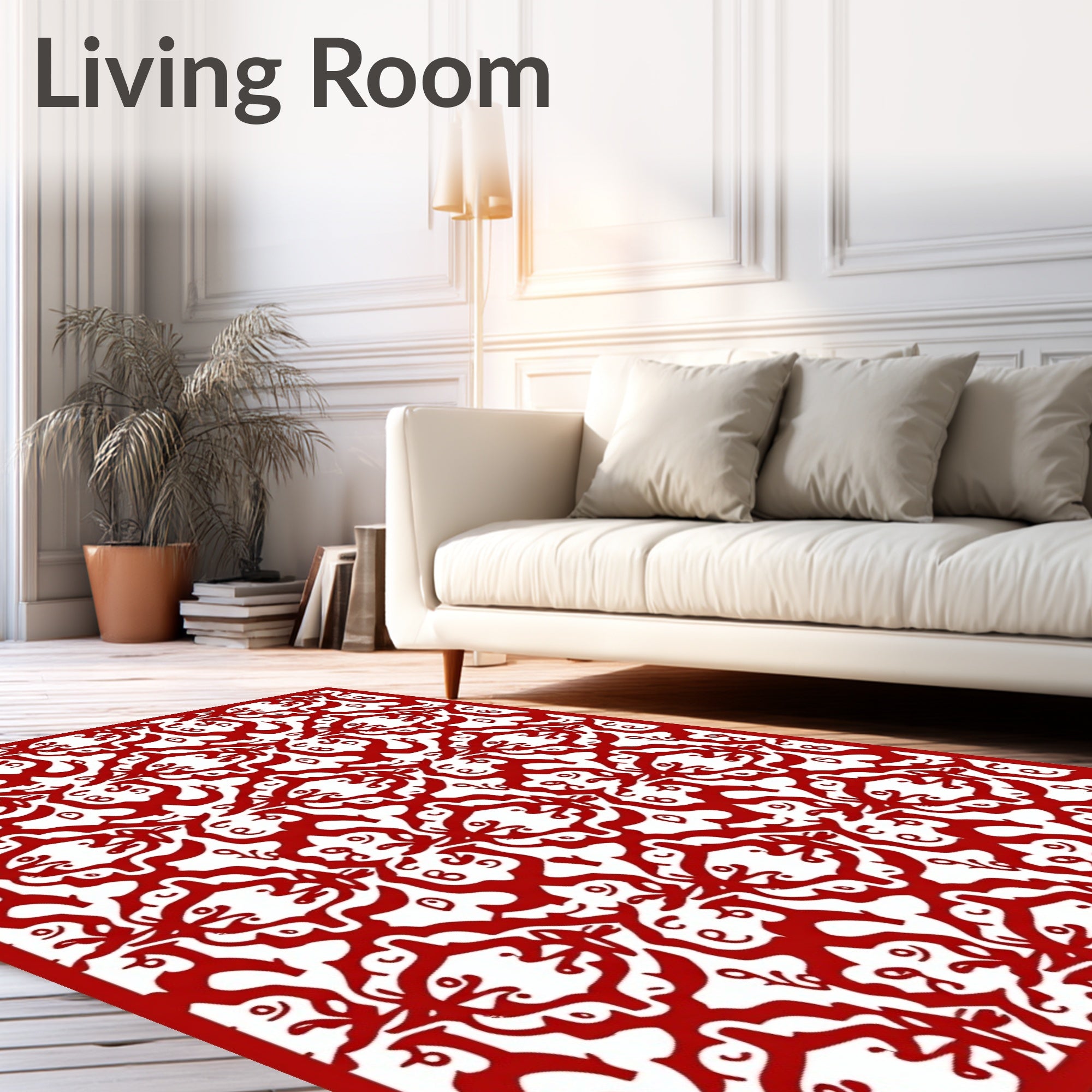 Bold Red Interlocking Scrollwork Rug