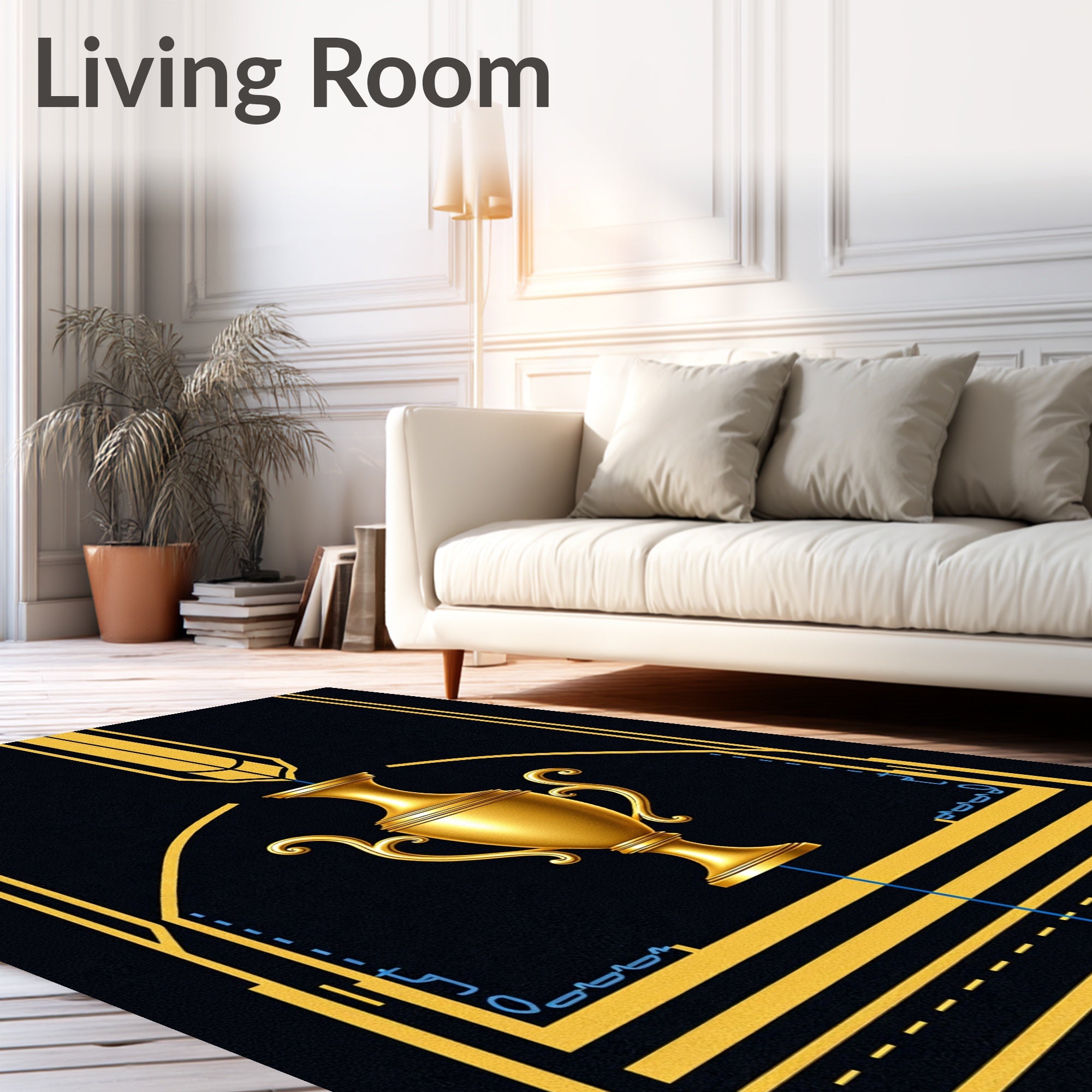 Golden Trophy Art Deco Black Rug