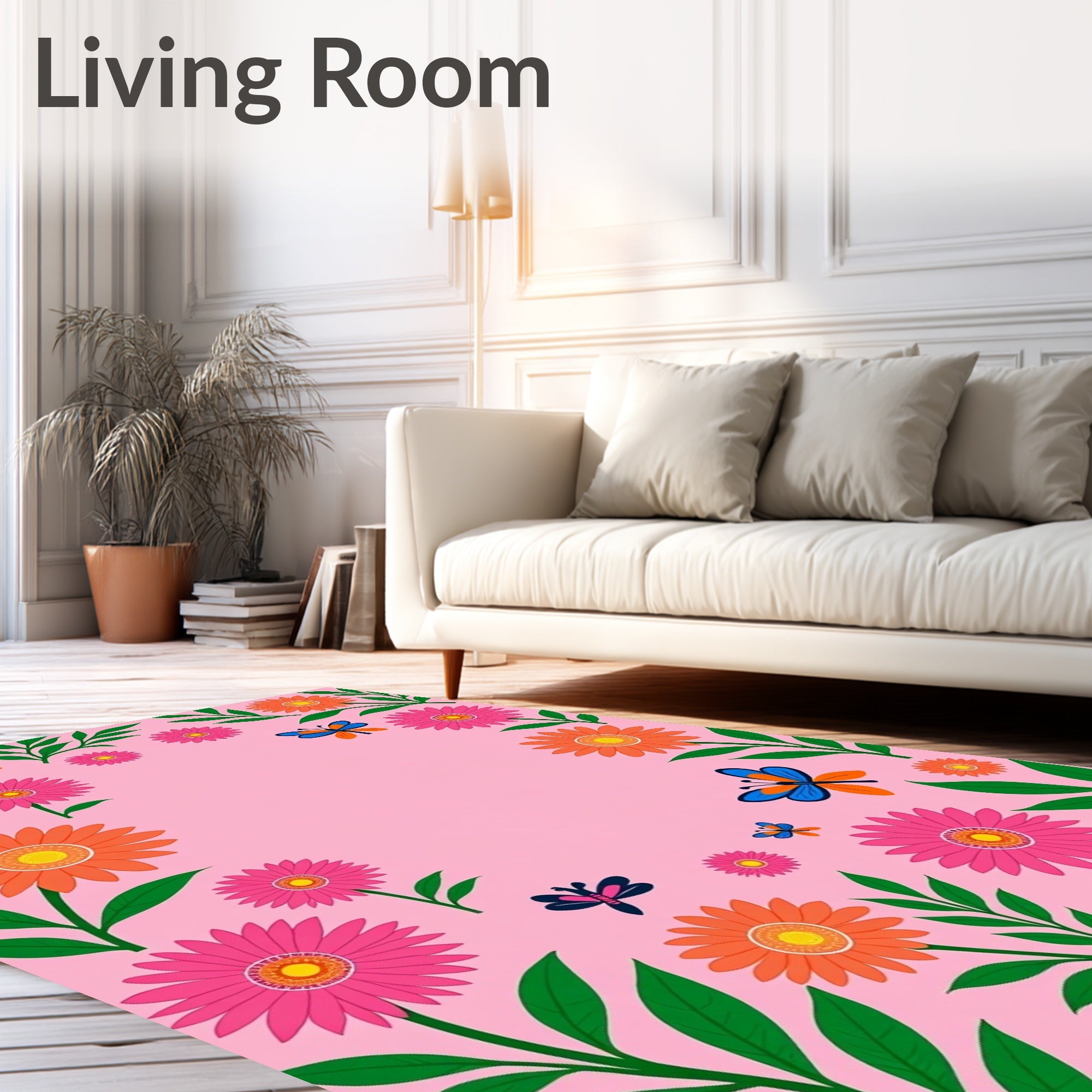 Pink Floral Butterfly Collage Rug