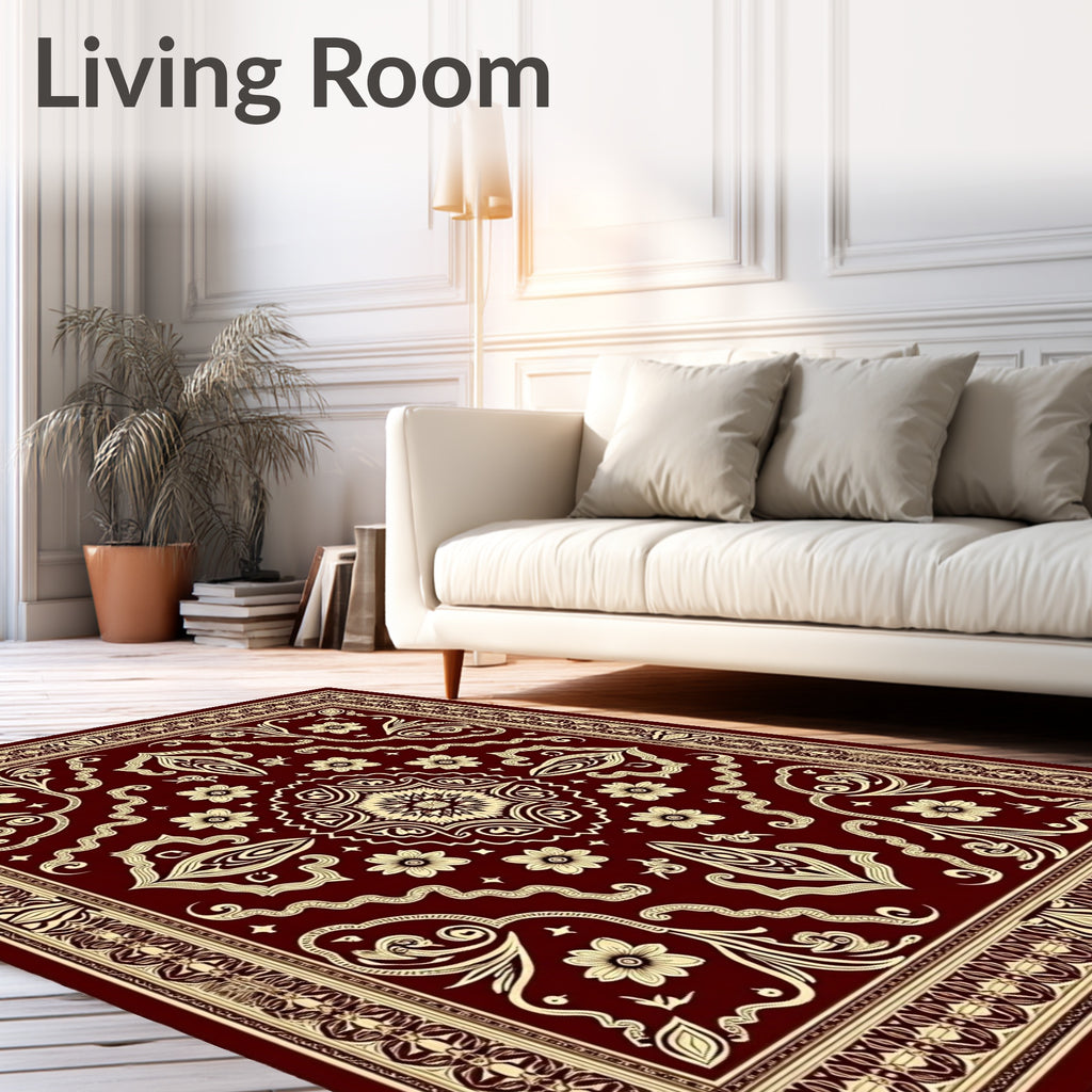 Crimson Cream Floral Ornamental Rug