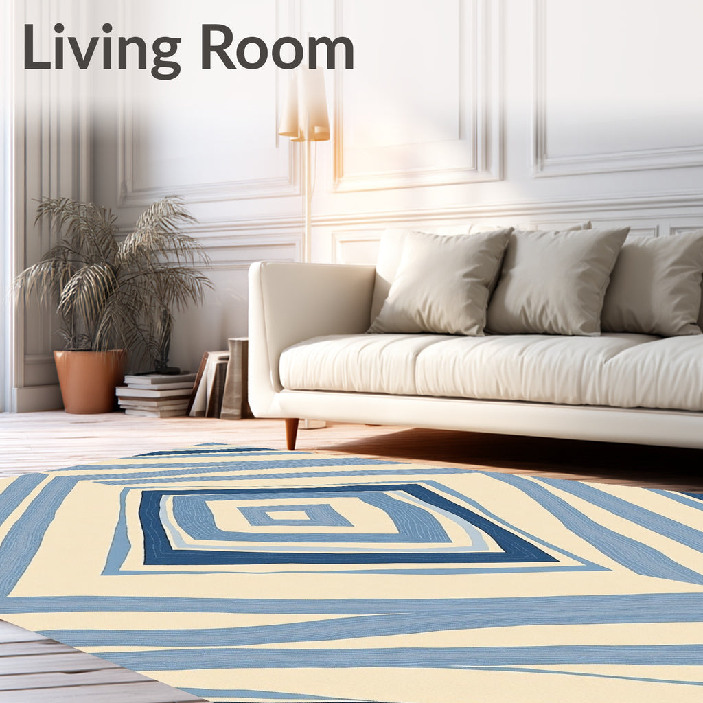 Navy Blue Diagonal Stripe Diamond Rug