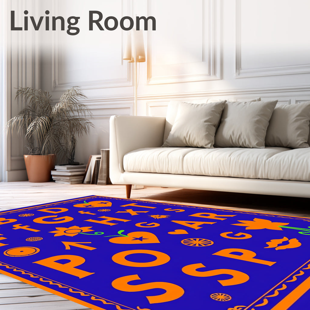 Orange Alphabet Heart Flower Graphic Rug