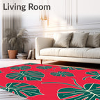 Tropical Teal Monstera Leaves Red Rug