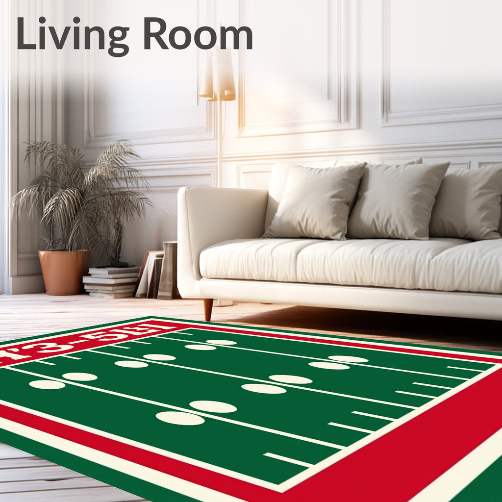 Retro Football Field Red Stripe Rug