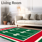 Retro Football Field Red Stripe Rug