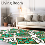 Emerald and Gold Arabesque Tile Rug