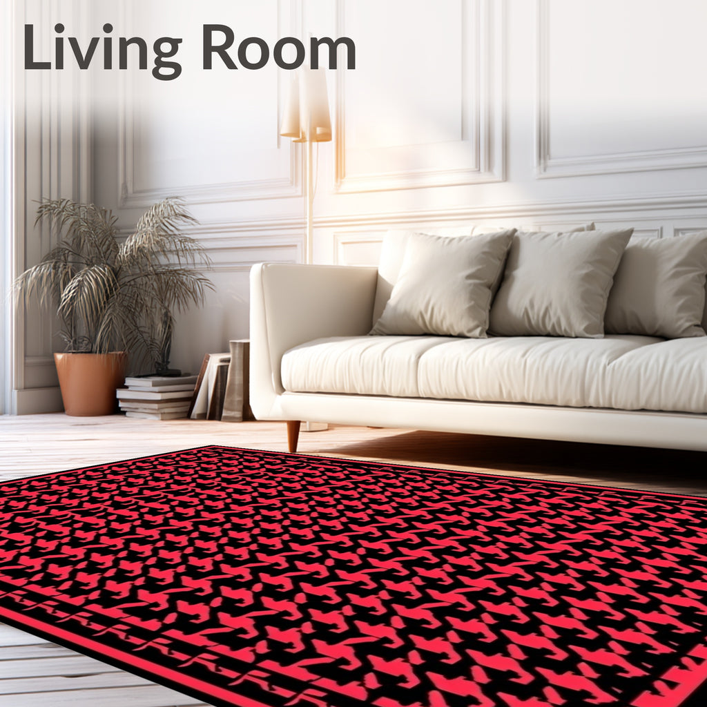 Red Black Houndstooth Geometric Classic Rug