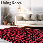 Red Black Houndstooth Geometric Classic Rug