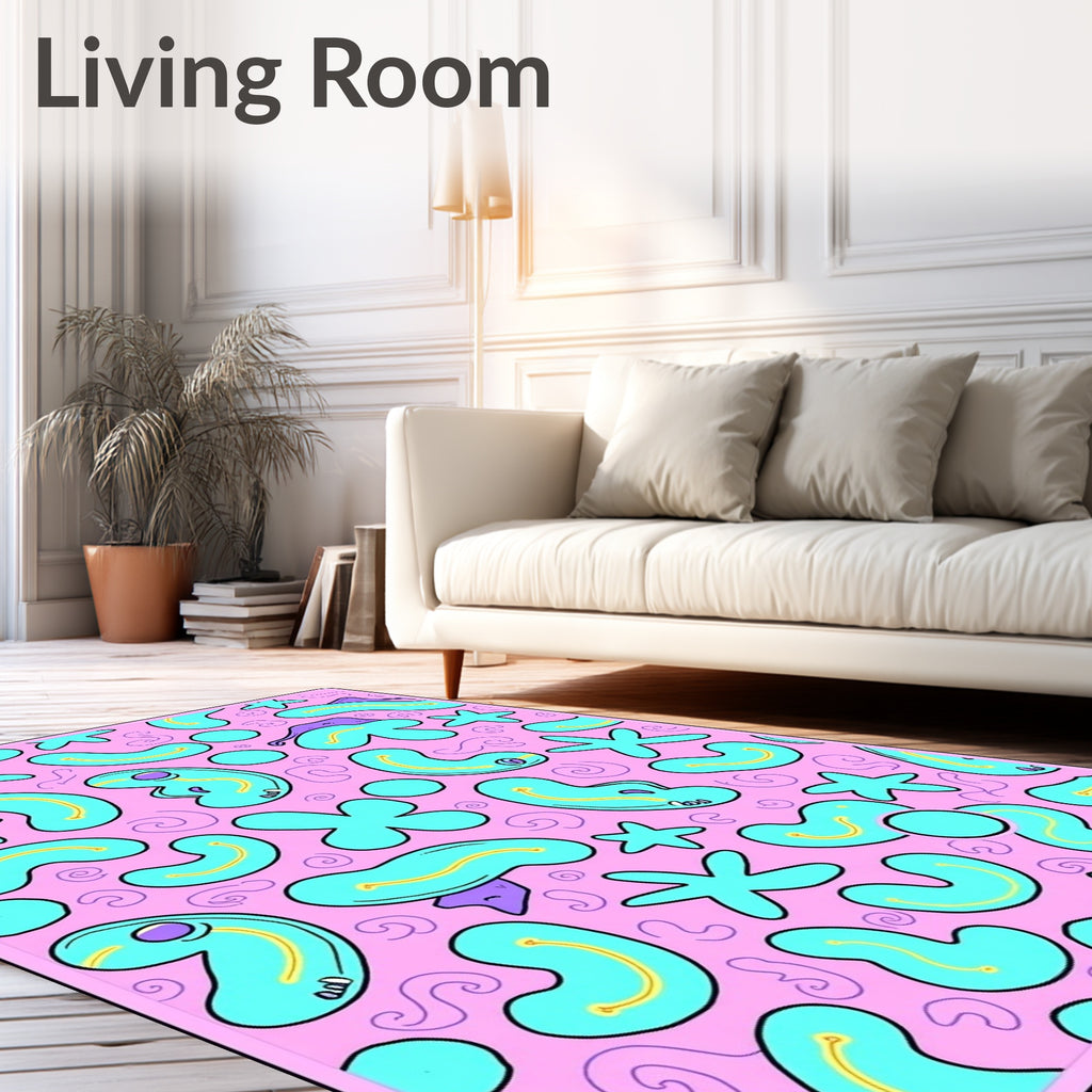 Whimsical Pink Blob Star Swirl Rug
