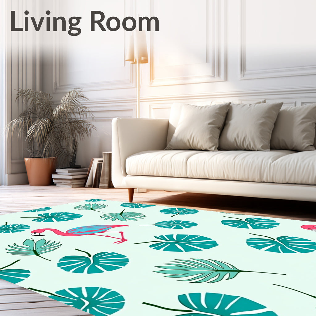 Pink Flamingo Tropical Leaf Medley Rug