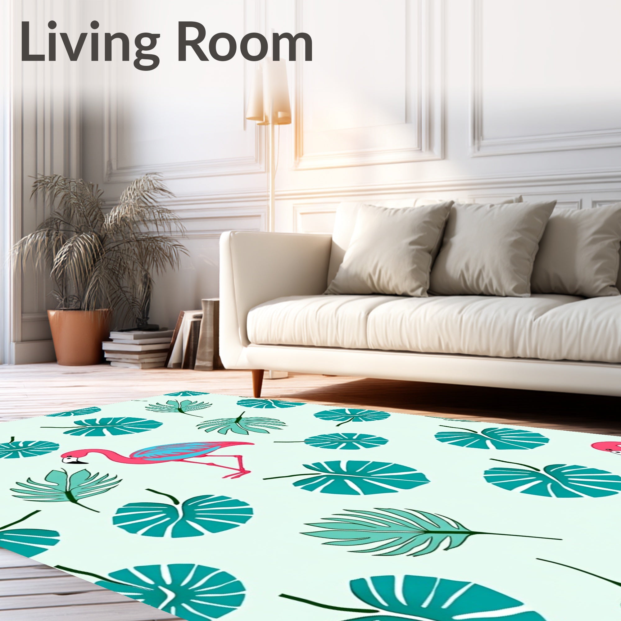 Pink Flamingo Tropical Leaf Medley Rug