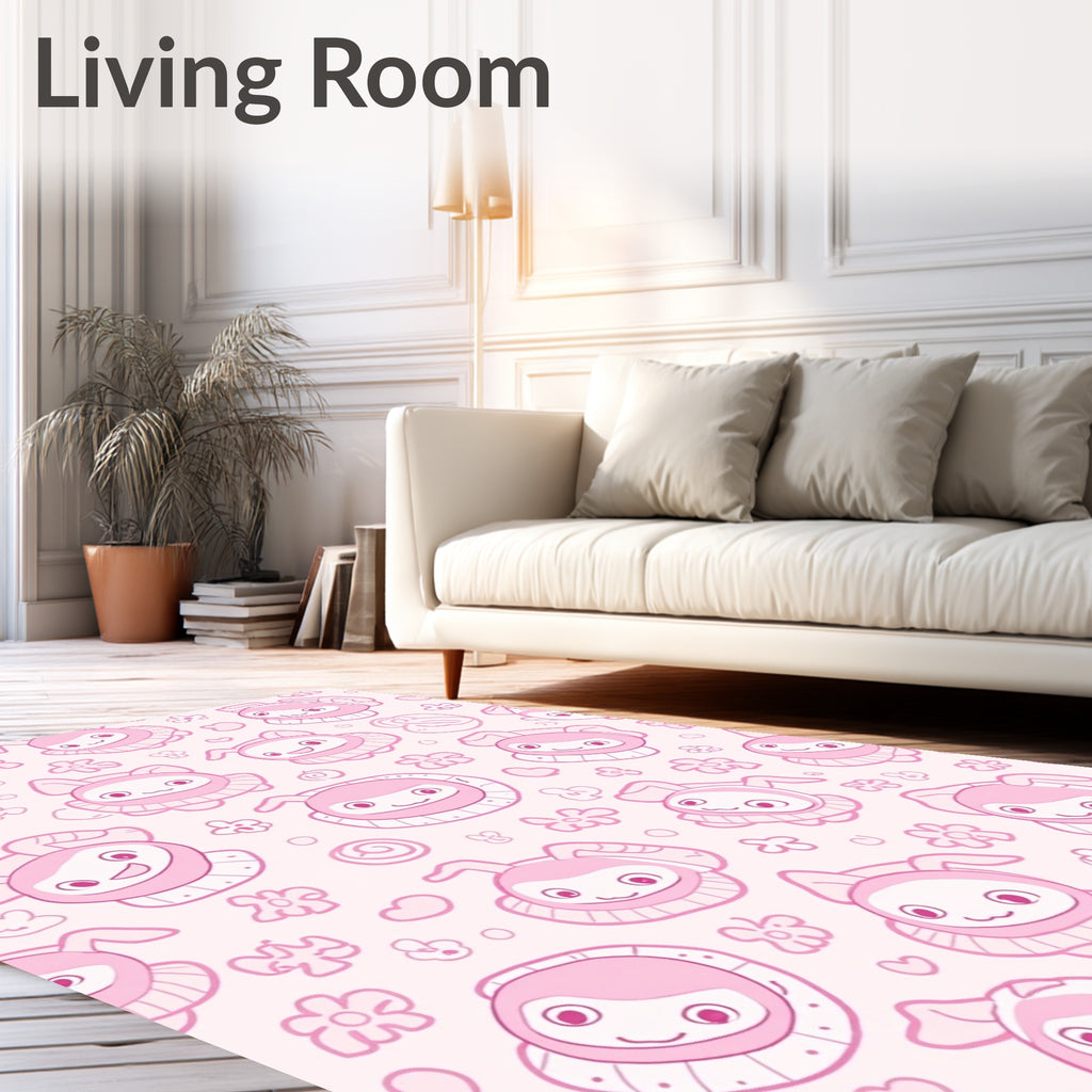 Pink Kawaii Bunny Floral Heart Filled Rug