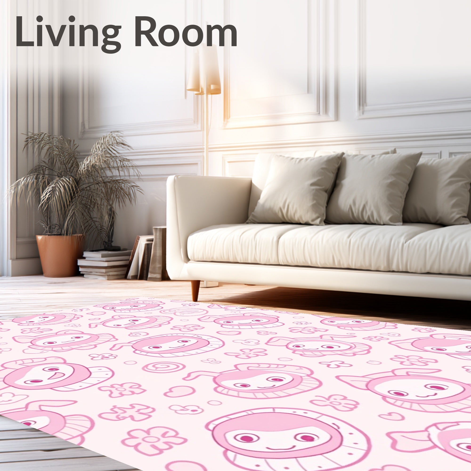 Pink Kawaii Bunny Floral Heart Filled Rug
