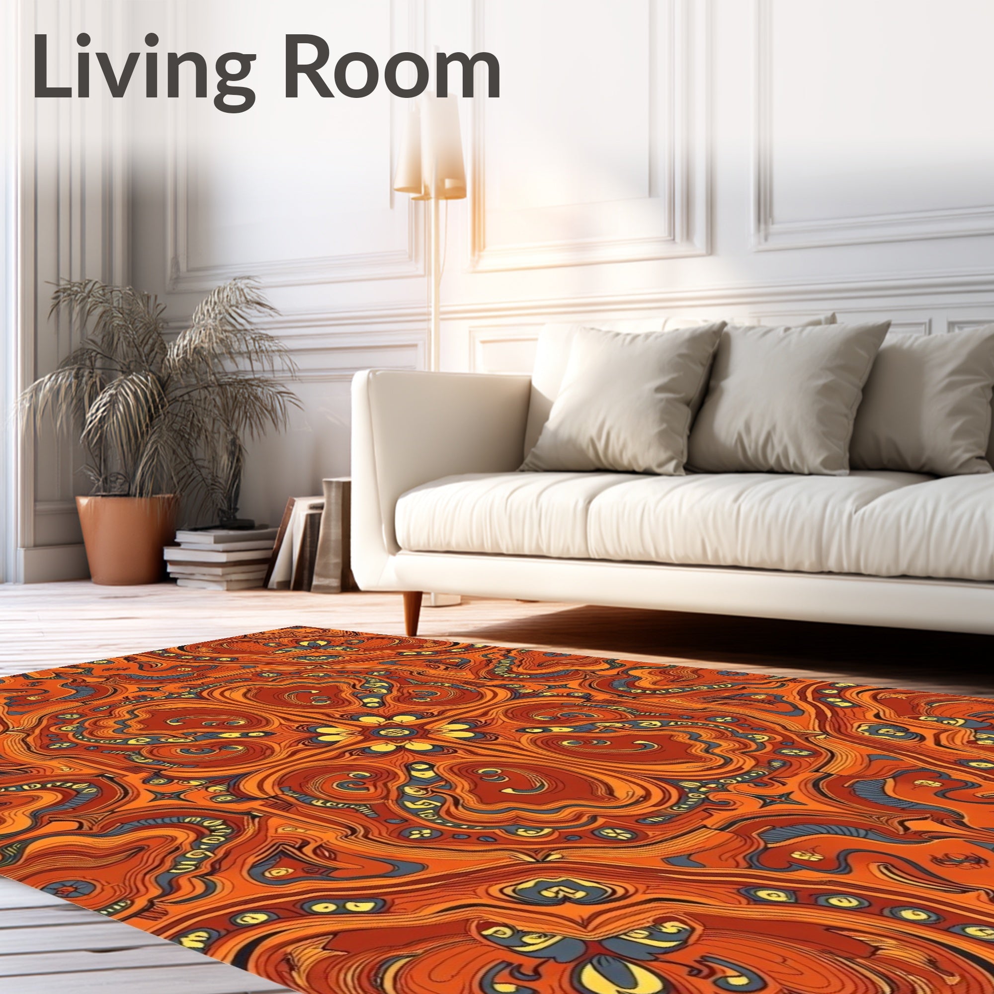 Orange Yellow Blue Swirling Psychedelic Rug
