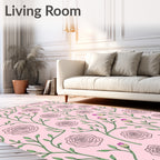Pink Rose Vine Botanical Art Rug