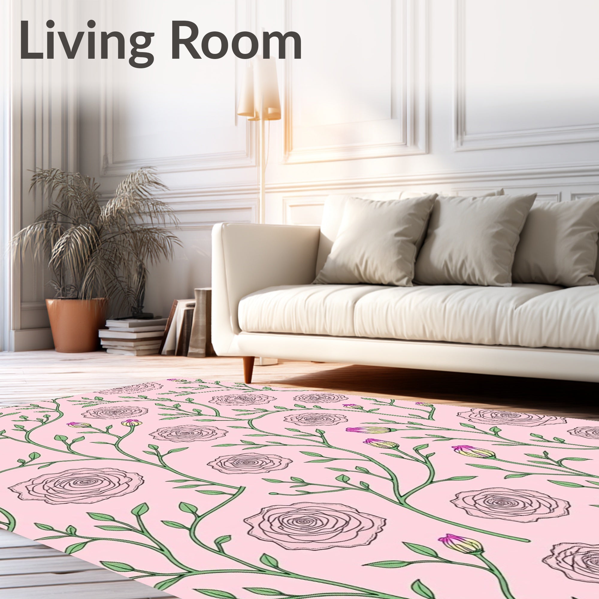Pink Rose Vine Botanical Art Rug