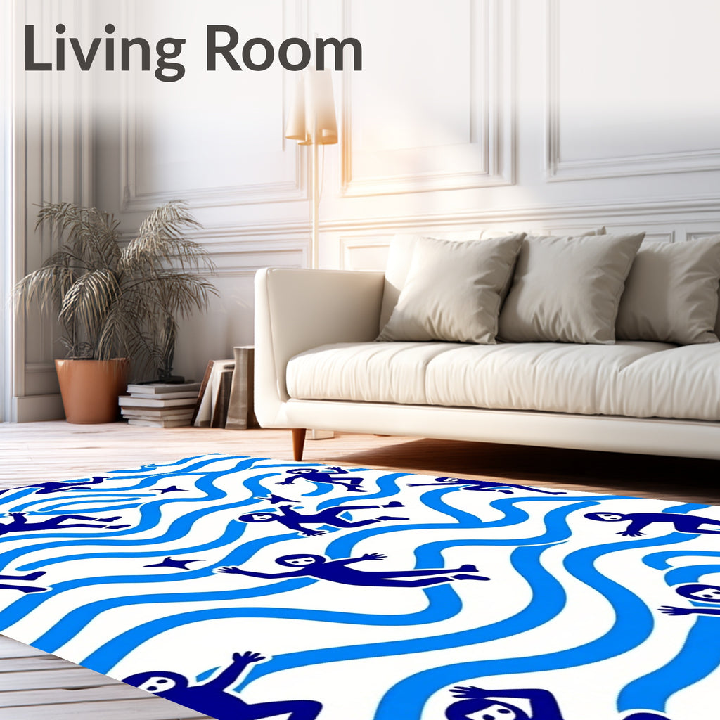 Navy Blue Figures Ocean Waves Rug