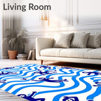 Navy Blue Figures Ocean Waves Rug