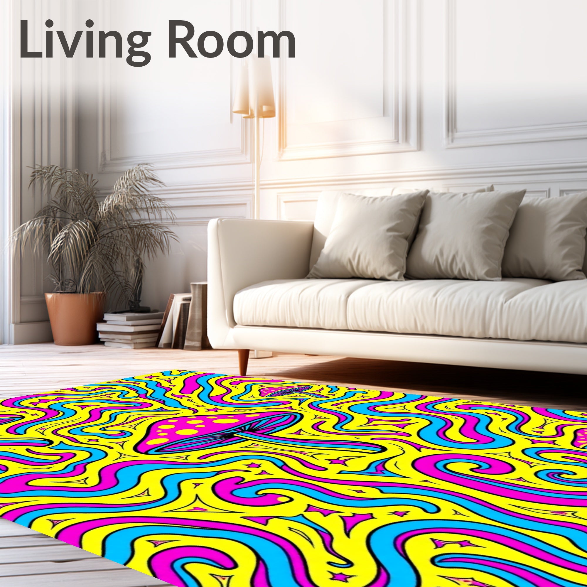 Psychedelic Mushroom Swirl Yellow Rug