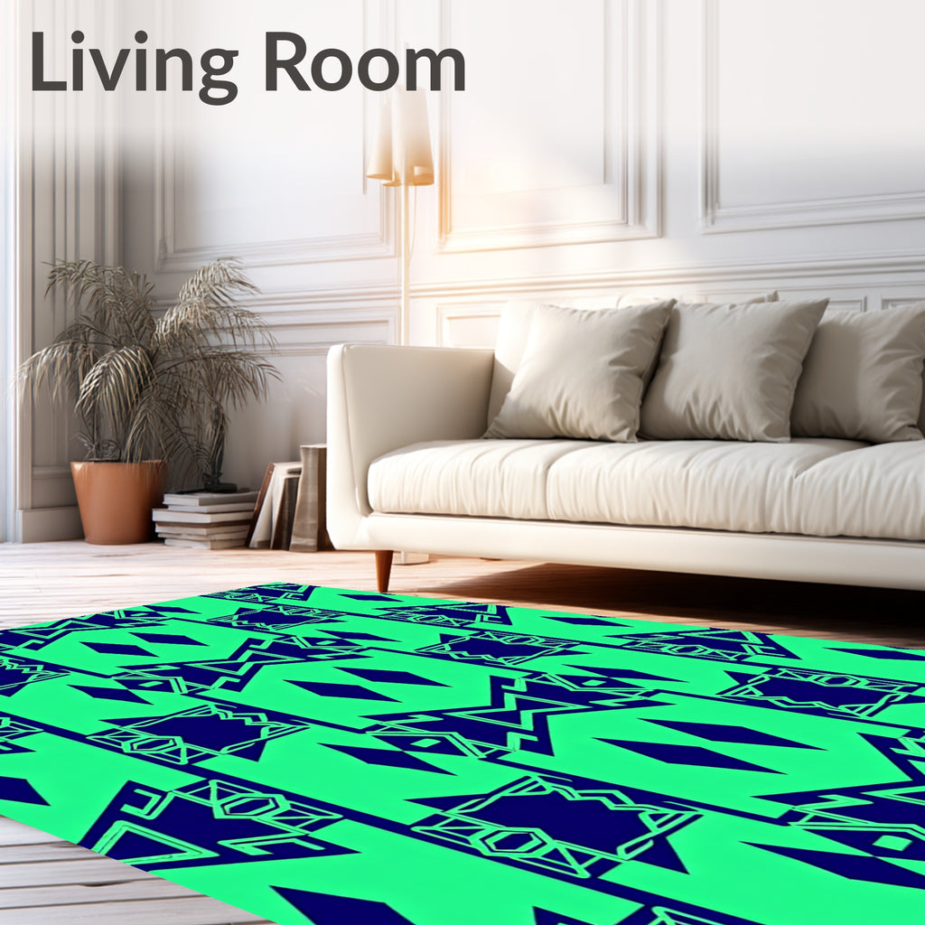 Bold Blue Geometric Diamond Emerald Rug