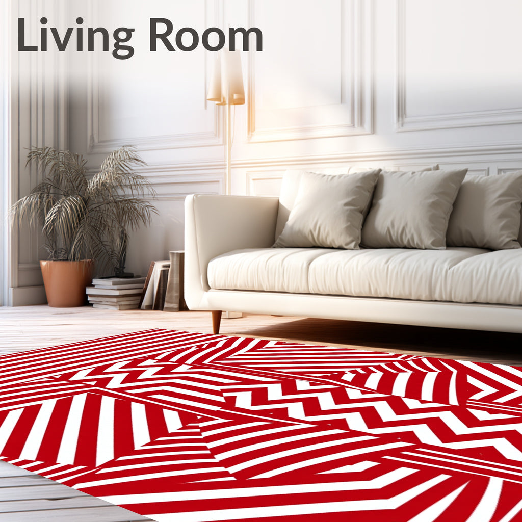 Bold Red White Geometric Abstraction Rug