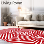 Bold Red White Geometric Abstraction Rug